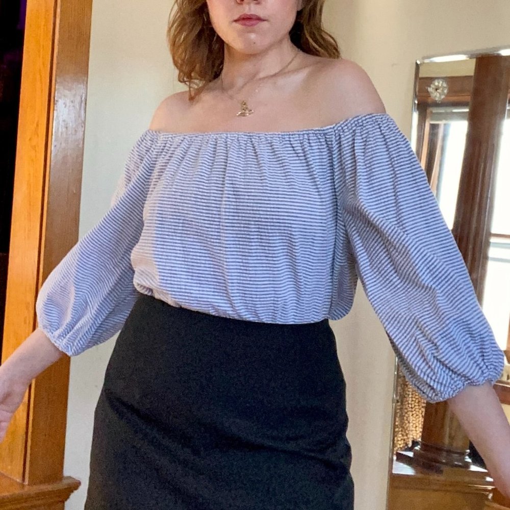 Anthropologie Off-the-Shoulder Seersucker Blouse